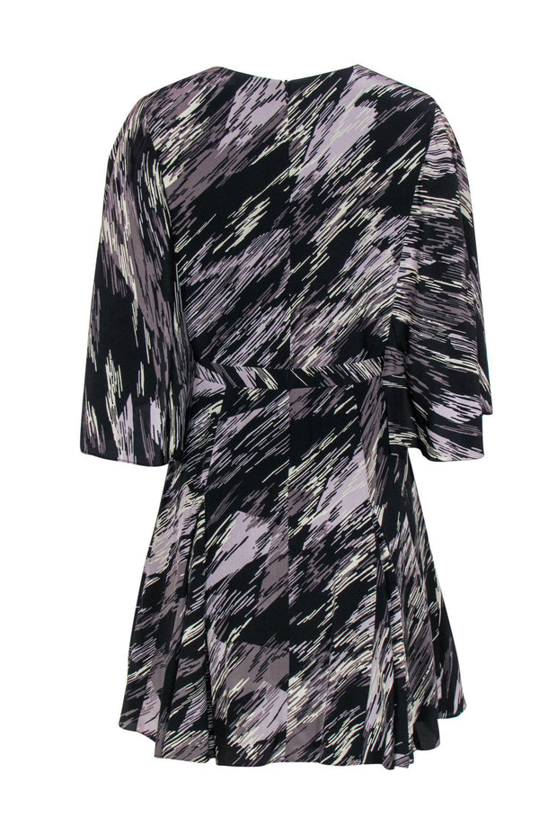 Current Boutique-Halston Heritage - Black & Gray Swirled Printed Flutter Sleeve Dress Sz 6