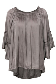 Current Boutique-Halston Heritage - Light Grey Wide Sleeve Ruffle Off-the-Shoulder Tunic Sz XS