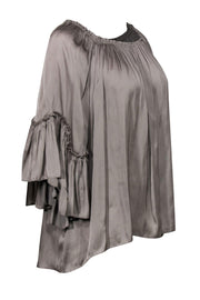 Current Boutique-Halston Heritage - Light Grey Wide Sleeve Ruffle Off-the-Shoulder Tunic Sz XS