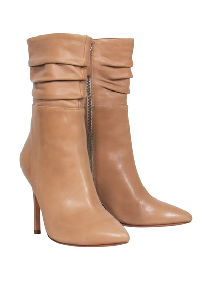 Current Boutique-Halston Heritage - Tan Leather Ruched Heel Booties Sz 7