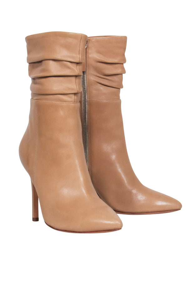 Current Boutique-Halston Heritage - Tan Leather Ruched Heel Booties Sz 7