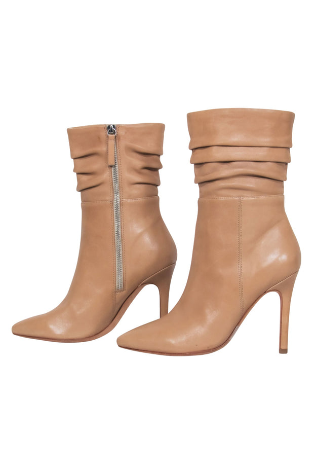 Current Boutique-Halston Heritage - Tan Leather Ruched Heel Booties Sz 7