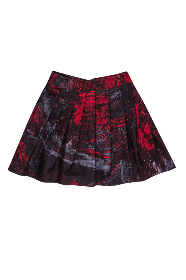 Current Boutique-Halston Heritage - Maroon Marble Print Pleated A-Line Miniskirt Sz 2