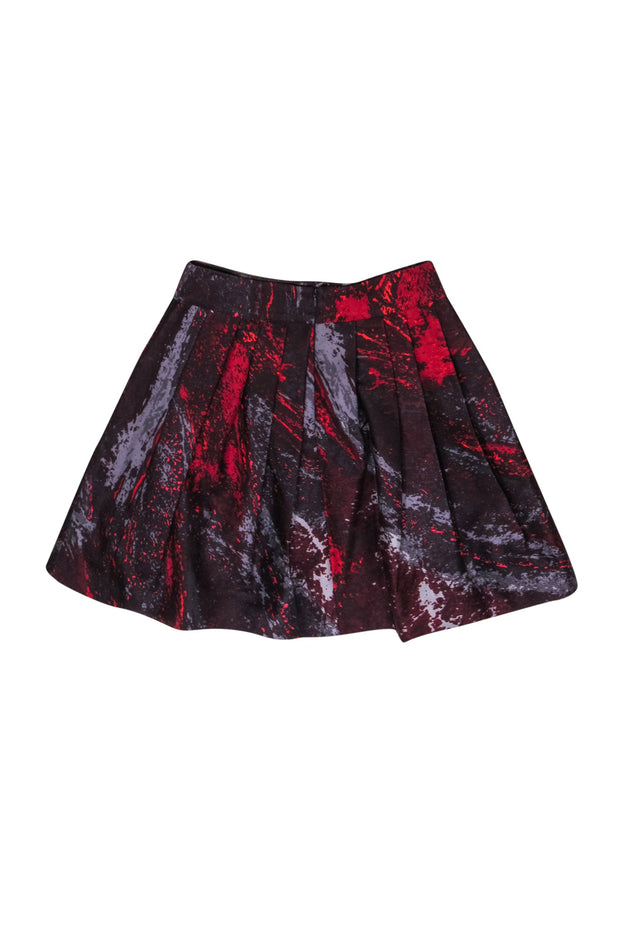 Current Boutique-Halston Heritage - Maroon Marble Print Pleated A-Line Miniskirt Sz 2