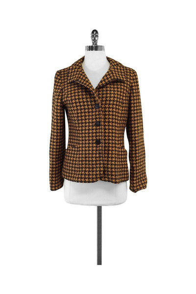Current Boutique-Hanae Mori - Tan & Black Houndstooth Jacket Sz M/L