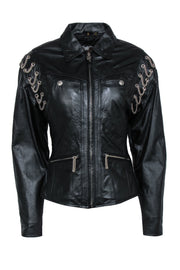 Current Boutique-Harley Davidson - Vintage Black Leather Moto Jacket w/ Silver Chains Sz S