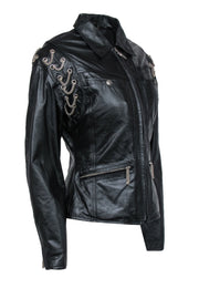 Current Boutique-Harley Davidson - Vintage Black Leather Moto Jacket w/ Silver Chains Sz S