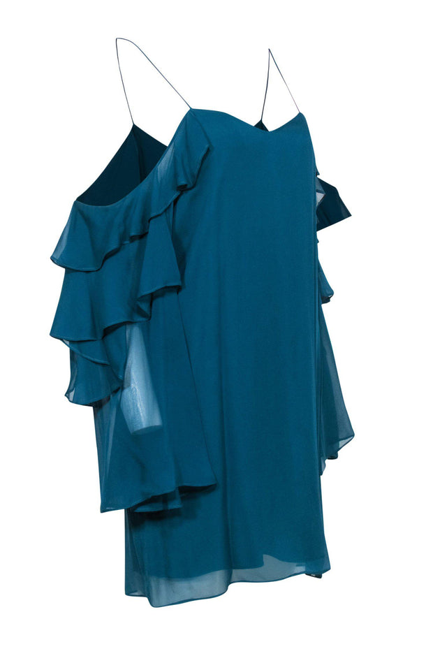 Current Boutique-Haute Hippie - Teal Silk Shift Dress w/ Ruffle Sleeves Sz S