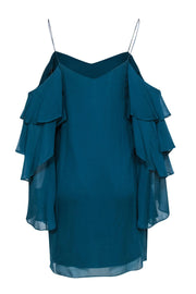 Current Boutique-Haute Hippie - Teal Silk Shift Dress w/ Ruffle Sleeves Sz S
