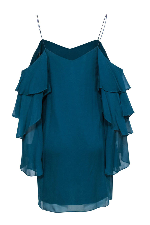 Current Boutique-Haute Hippie - Teal Silk Shift Dress w/ Ruffle Sleeves Sz S