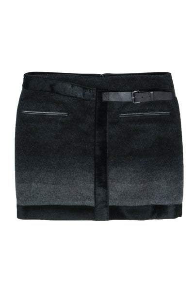 Current Boutique-Helmut Lang - Wool Blend Charcoal Ombre Miniskirt w/ Belt Buckle Detail Sz 2