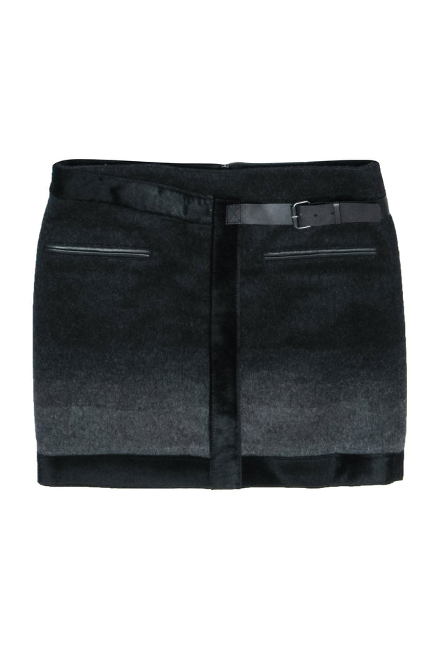 Current Boutique-Helmut Lang - Wool Blend Charcoal Ombre Miniskirt w/ Belt Buckle Detail Sz 2
