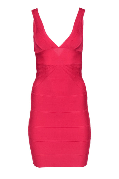 Current Boutique-Herve Leger - Hot Pink Plunging Bandage Bodycon Dress Sz XS