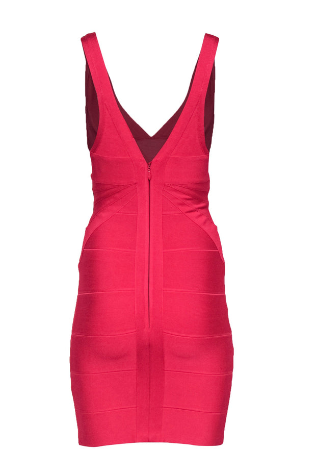Current Boutique-Herve Leger - Hot Pink Plunging Bandage Bodycon Dress Sz XS