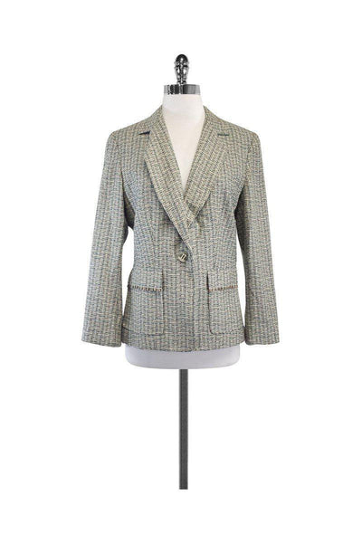 Current Boutique-Herve Leger - Cream & Blue Tweed Jacket Sz 6
