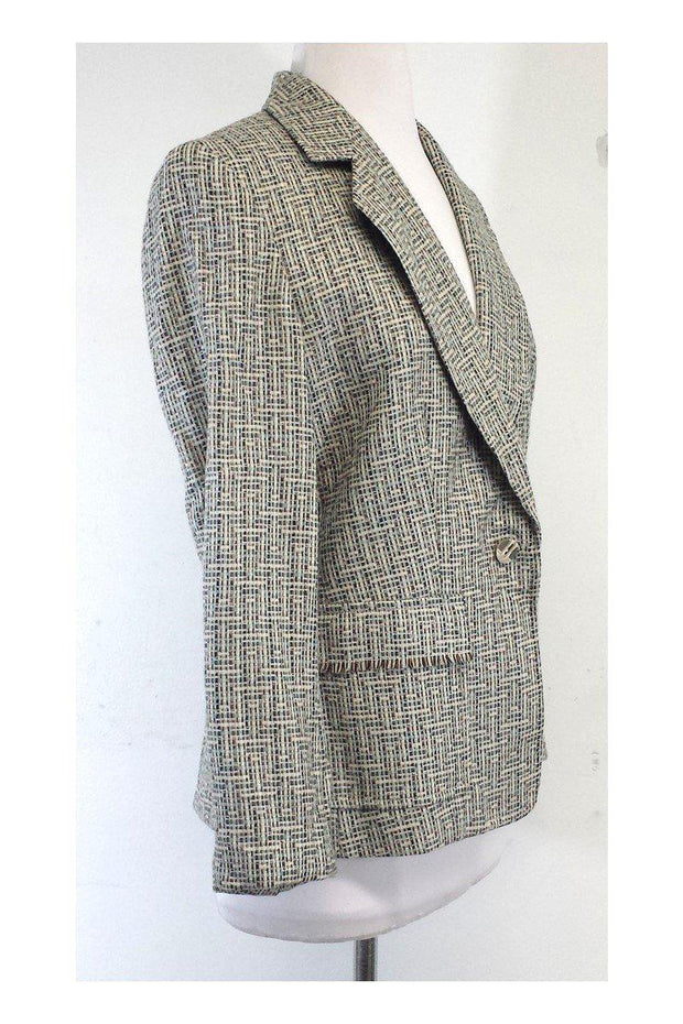 Current Boutique-Herve Leger - Cream & Blue Tweed Jacket Sz 6