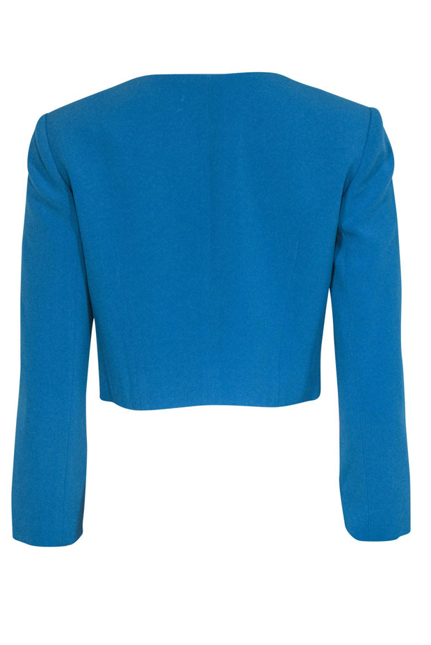 Current Boutique-Hobbs - Teal Cropped Blazer w/ Round Neckline & Flower Rhinestone Buttons Sz 6
