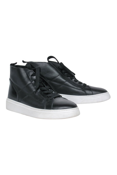 Current Boutique-Hogan - Black Leather Lace-Up High Top Sneakers w/ Faux Fur Lining Sz 8