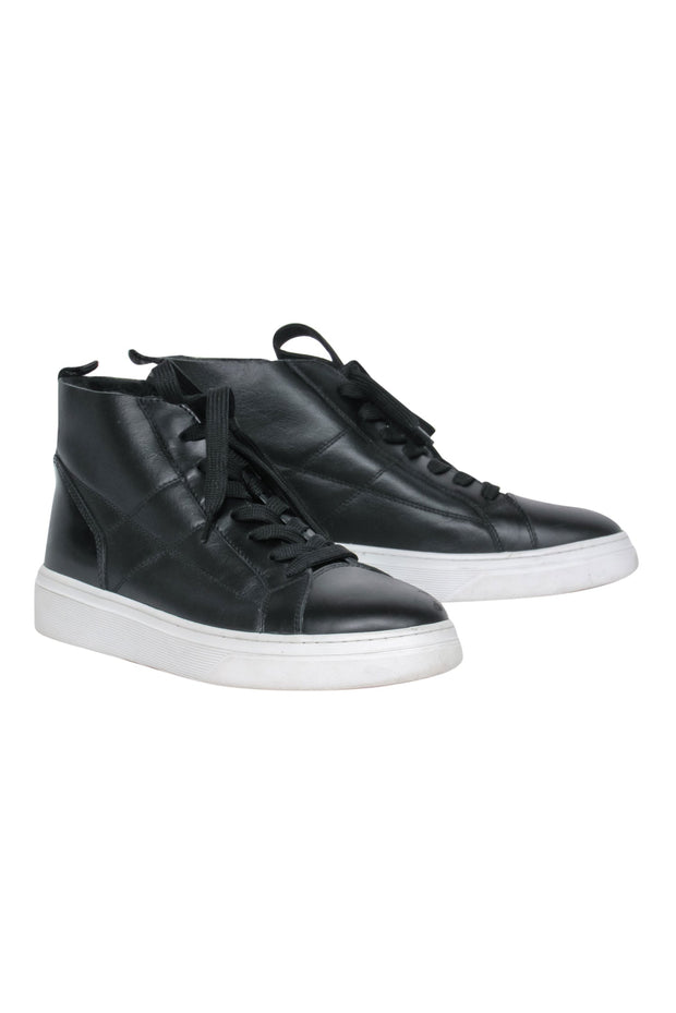 Current Boutique-Hogan - Black Leather Lace-Up High Top Sneakers w/ Faux Fur Lining Sz 8