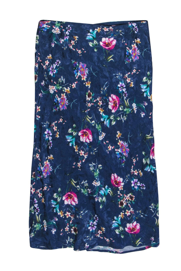 Current Boutique-House of Harlow 1960 x Revolve - Navy & Multicolor Textured Floral Print Midi Skirt Sz XL