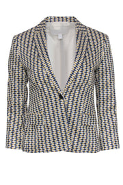 Current Boutique-BOSS Hugo Boss - White, Navy & Yellow Fish Print Buttoned Blazer Sz 2