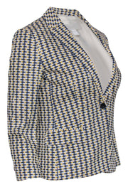 Current Boutique-BOSS Hugo Boss - White, Navy & Yellow Fish Print Buttoned Blazer Sz 2