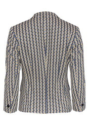 Current Boutique-BOSS Hugo Boss - White, Navy & Yellow Fish Print Buttoned Blazer Sz 2
