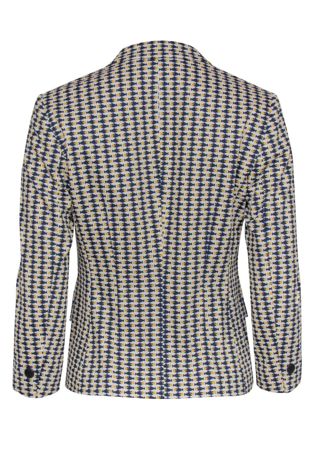 Current Boutique-BOSS Hugo Boss - White, Navy & Yellow Fish Print Buttoned Blazer Sz 2
