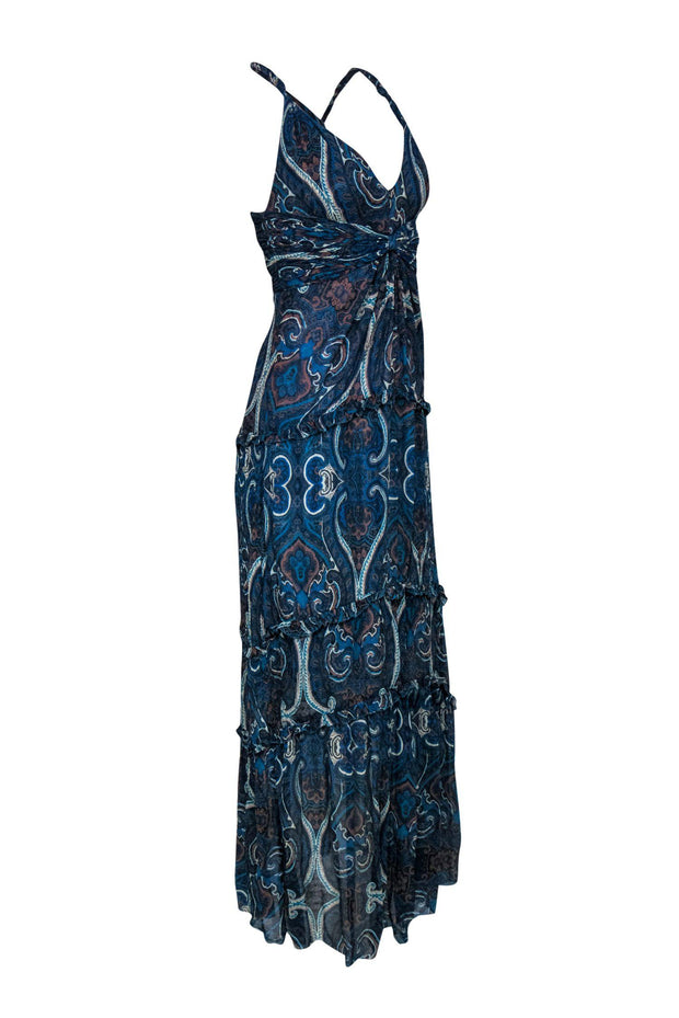 Current Boutique-Intermix - Dark Blue Paisley Print Sleeveless Racerback Maxi Dress Sz S