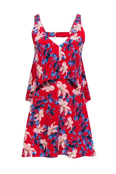 Current Boutique-Intermix - Red Floral Layered Silk Dress Sz P