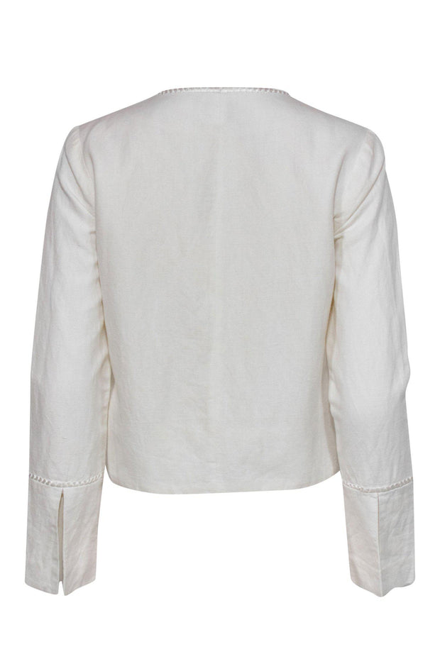 Current Boutique-Intermix - White Linen Blend Floral Embroidered Jacket Sz P