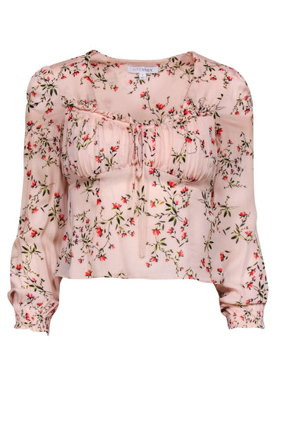 Current Boutique-Intermix - Peach w/ Orange Poppy Floral Print Long Sleeve Top Sz 0