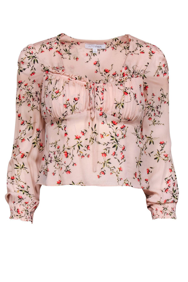 Current Boutique-Intermix - Peach w/ Orange Poppy Floral Print Long Sleeve Top Sz 0