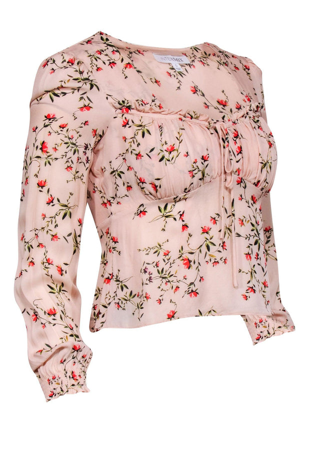 Current Boutique-Intermix - Peach w/ Orange Poppy Floral Print Long Sleeve Top Sz 0
