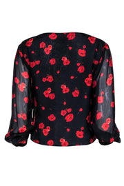 Current Boutique-Intermix - Navy % Red floral Print Long Sleeve Blouse Sz L