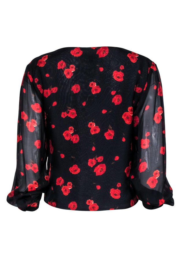 Current Boutique-Intermix - Navy % Red floral Print Long Sleeve Blouse Sz L