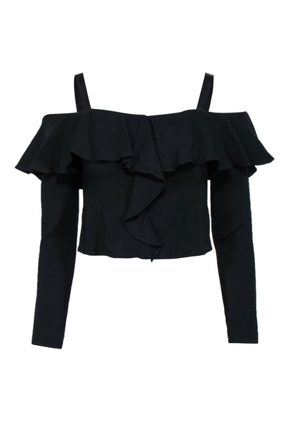 Current Boutique-Intermix - Black Ruffled Off-the-Shoulder Blouse w/ Removable Straps Sz S