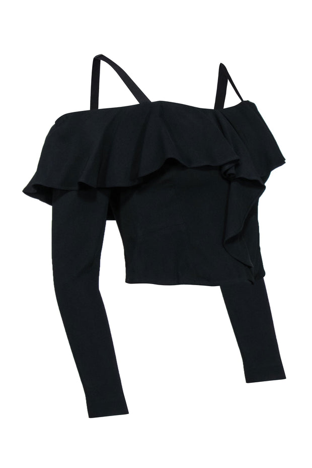Current Boutique-Intermix - Black Ruffled Off-the-Shoulder Blouse w/ Removable Straps Sz S