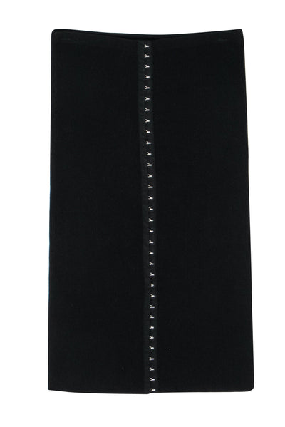 Current Boutique-Intermix - Black Ribbed Knit Clasped Fitted Midi Skirt Sz S