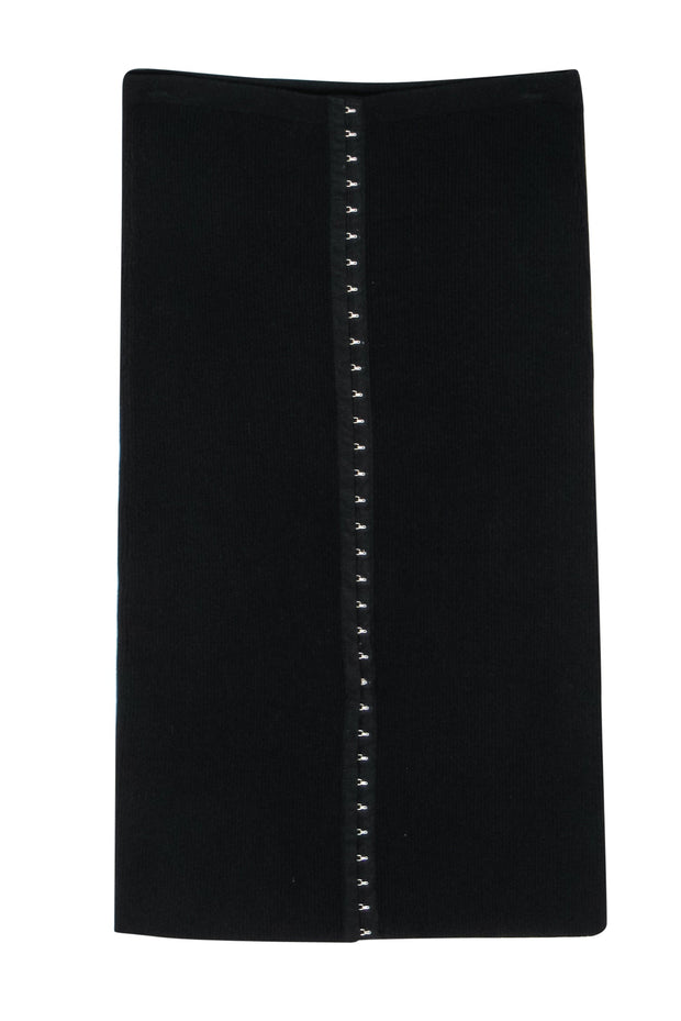 Current Boutique-Intermix - Black Ribbed Knit Clasped Fitted Midi Skirt Sz S