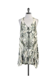 Current Boutique-IRO - Green & Cream Abstract Print Silk Sleeveless Dress Sz 10