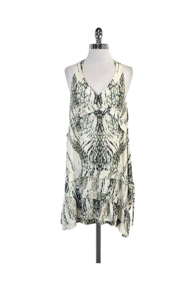 Current Boutique-IRO - Green & Cream Abstract Print Silk Sleeveless Dress Sz 10