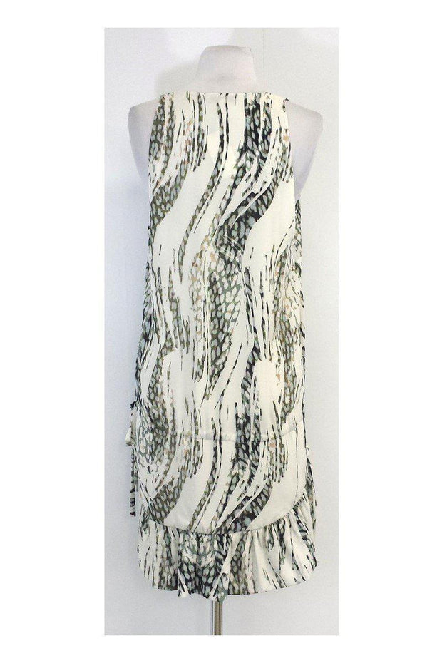 Current Boutique-IRO - Green & Cream Abstract Print Silk Sleeveless Dress Sz 10
