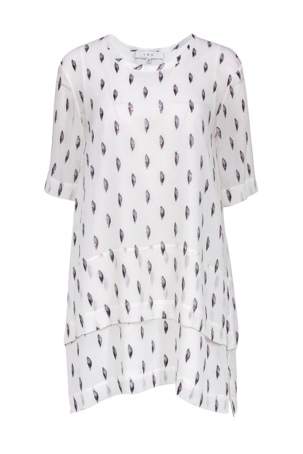 Current Boutique-IRO - White Tiered Shift Dress w/ Silver Metallic Design Sz 6