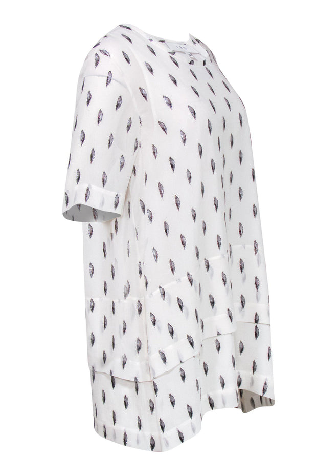 Current Boutique-IRO - White Tiered Shift Dress w/ Silver Metallic Design Sz 6