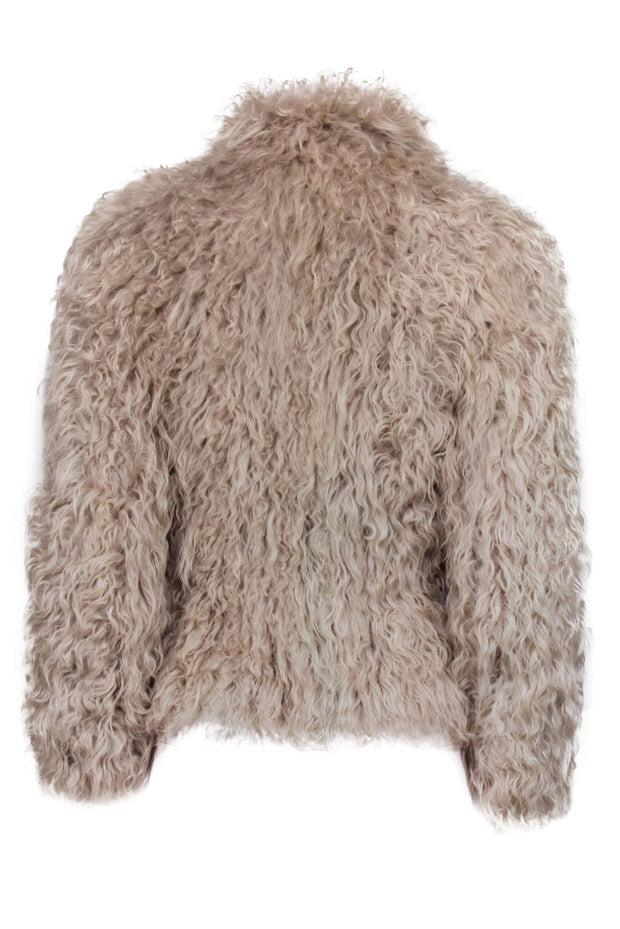 Current Boutique-IRO - Beige Lamb Hair Fuzzy Zipper Front Jacket Sz 14