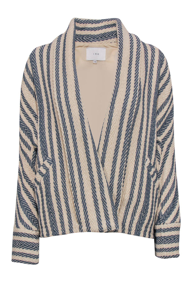 Current Boutique-IRO - Cream & Navy Cotton Striped Open Jacket Sz XS