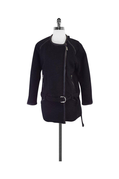 Current Boutique-IRO - Black Cotton, Wool & Leather Zip Jacket Sz 6