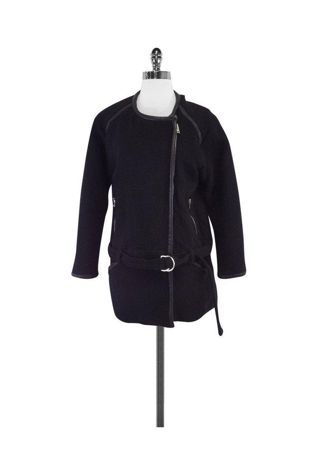 Current Boutique-IRO - Black Cotton, Wool & Leather Zip Jacket Sz 6