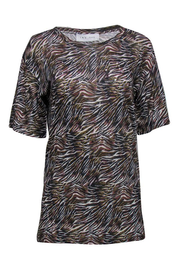 Current Boutique-IRO Jeans - Multicolored Zebra Print Distressed Tee Sz S